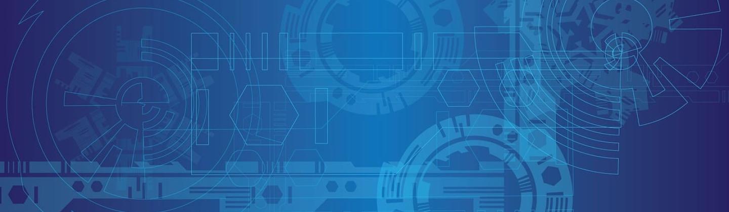 Dise&ntilde;o t&eacute;cnico abstracto azul con engranajes y l&iacute;neas.